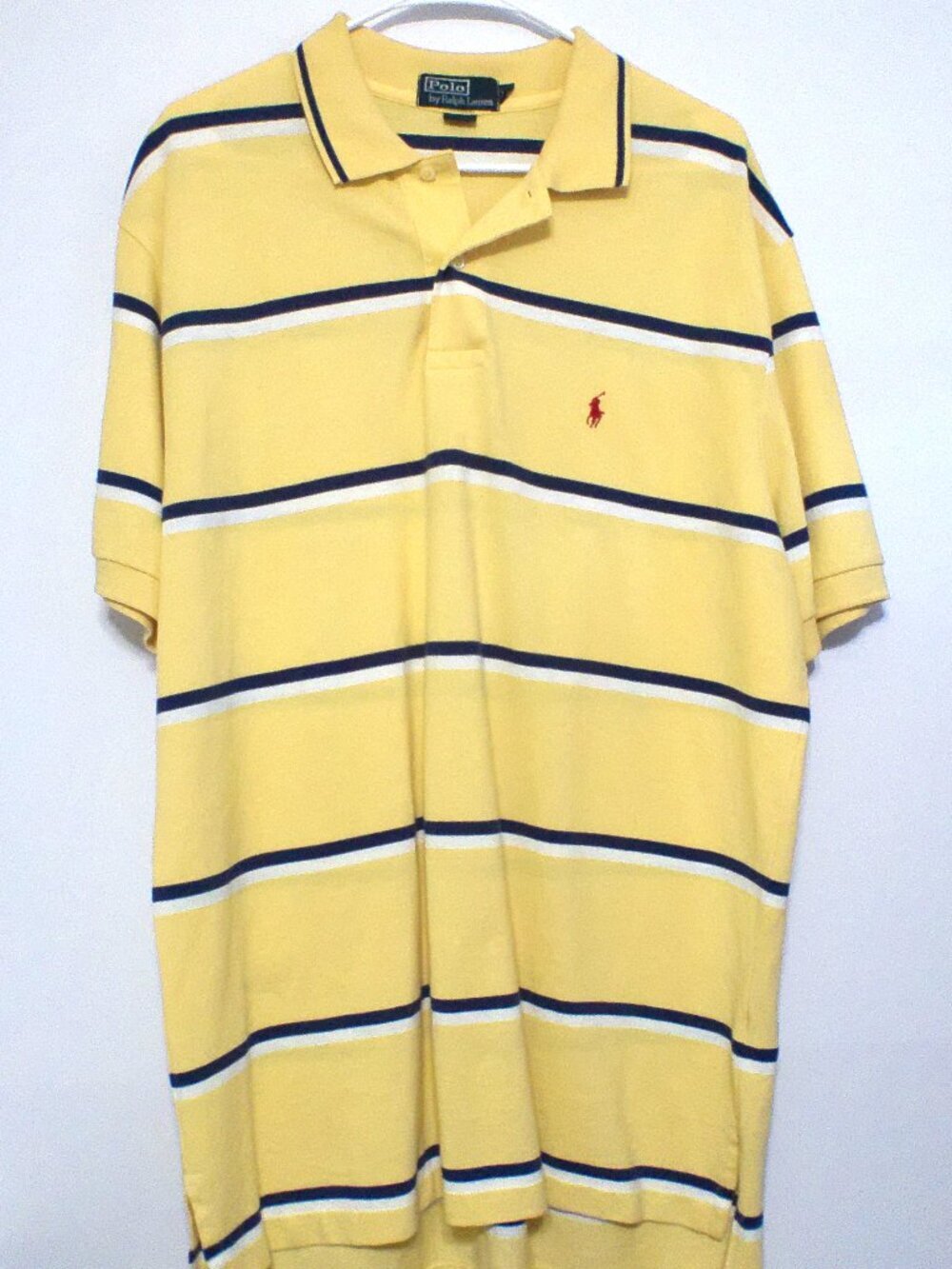 Polo Ralph Lauren Polo Shirt Men XL Yellow Striped Short Sleeve 100% Cotton